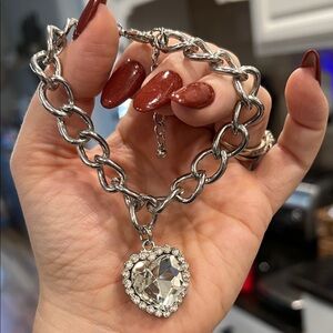 Silver Heart Pendant Chain Bracelet